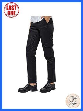 Women's Chef Cargo Work Pants Elastic Waist Pull On Tapered Fit Food Service